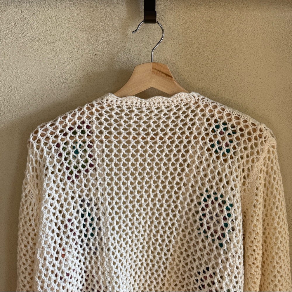 Floral Multi Color Granny Square Crochet Striped Bell Sleeve Cardigan Sweater S - Picture 6 of 10